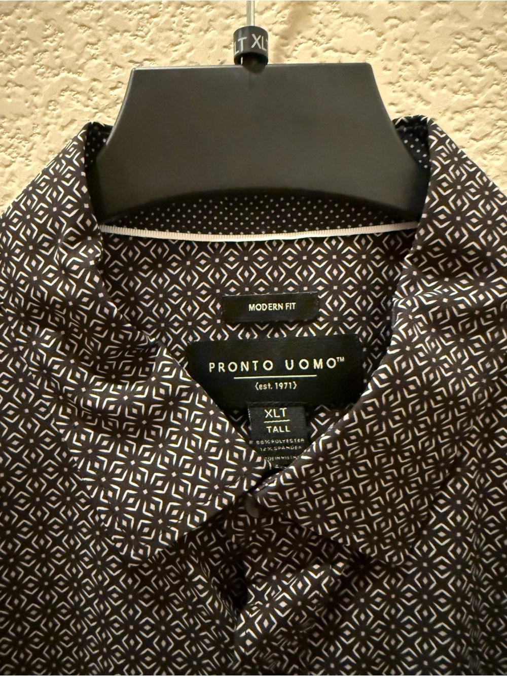 Pronto Uomo Men’s XLT Tall Black Geometric Short Sleeve Button Down NWT - Picture 6 of 6